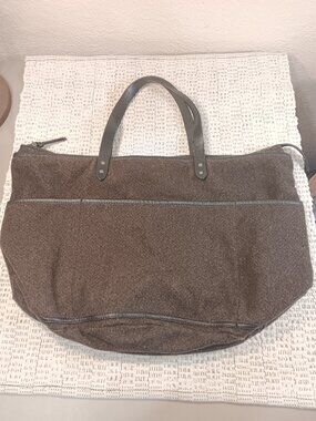 J. Jill Womens Wool & Leather Zip Top Carry All Tote Bag Purse
